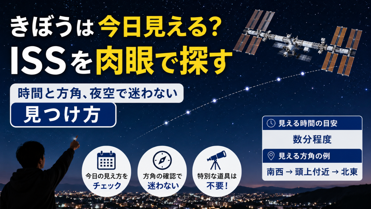 きぼうは今日見える?ISSを肉眼で探す時間と方角、夜空で迷わない見つけ方