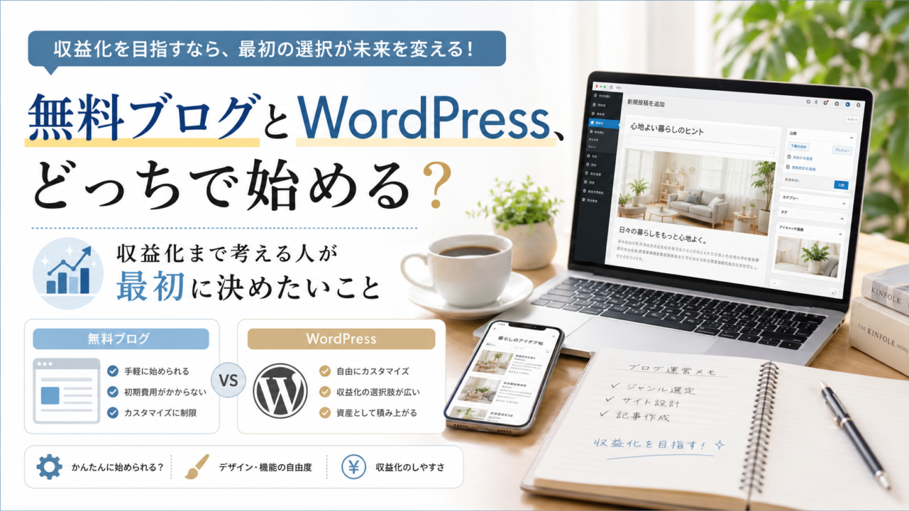 無料ブログとWordPress、どっちで始める?収益化まで考える人が最初に決めたいこと