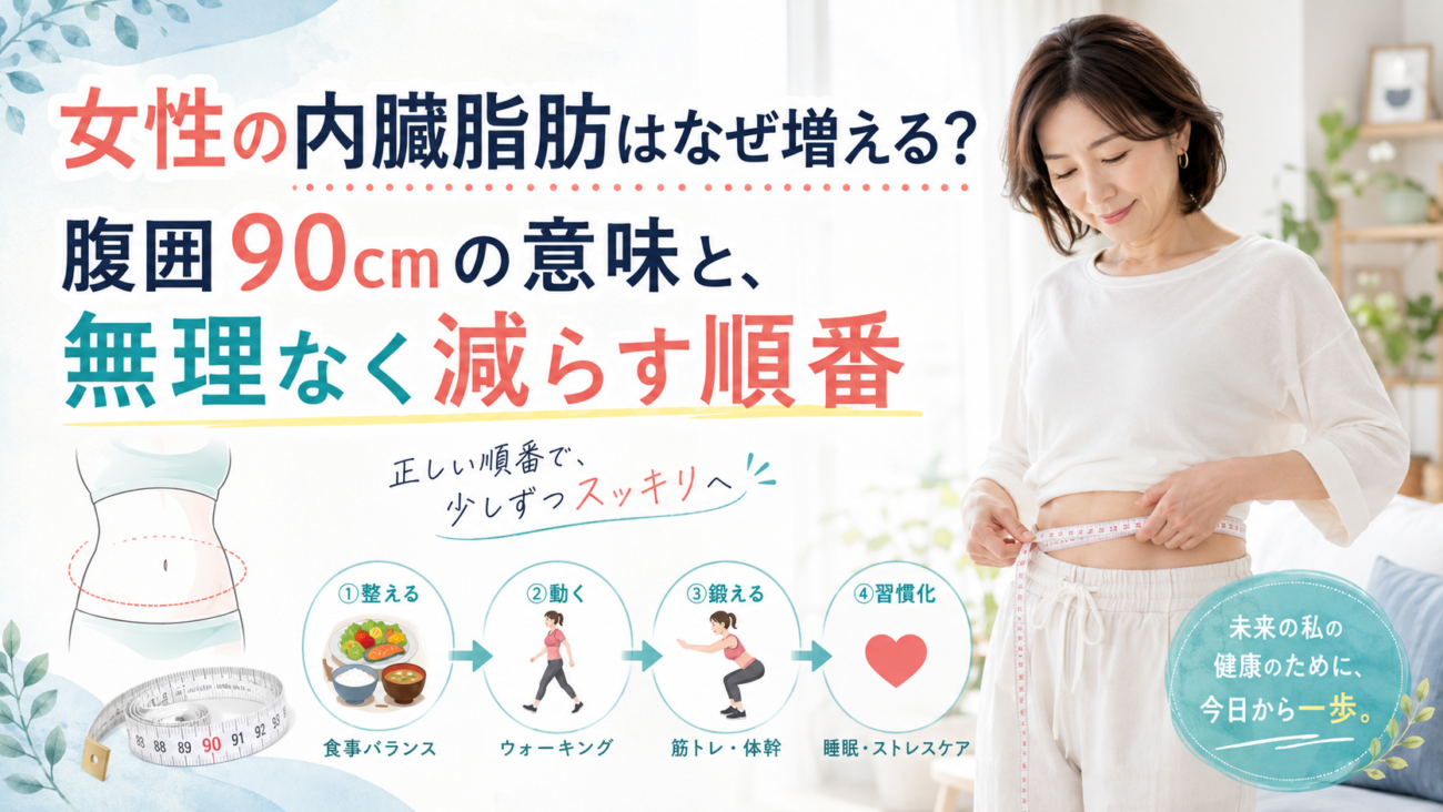 女性の内臓脂肪はなぜ増える？腹囲90cmの意味と、無理なく減らす順番
