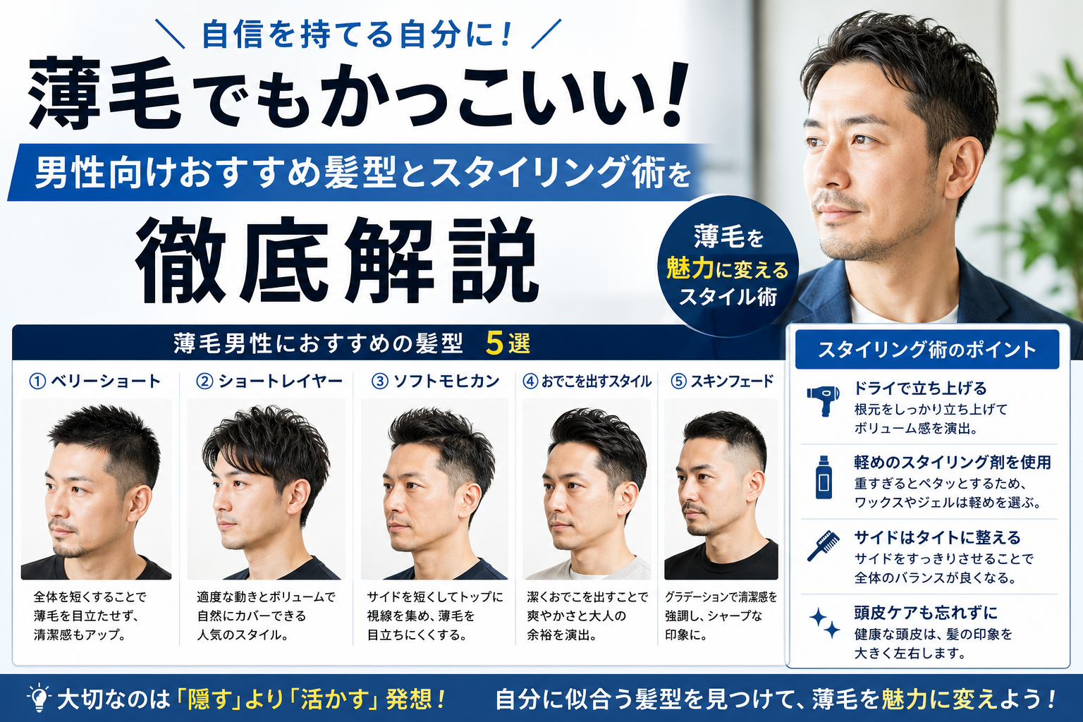 薄毛でもかっこいい!男性向けおすすめ髪型とスタイリング術を徹底解説