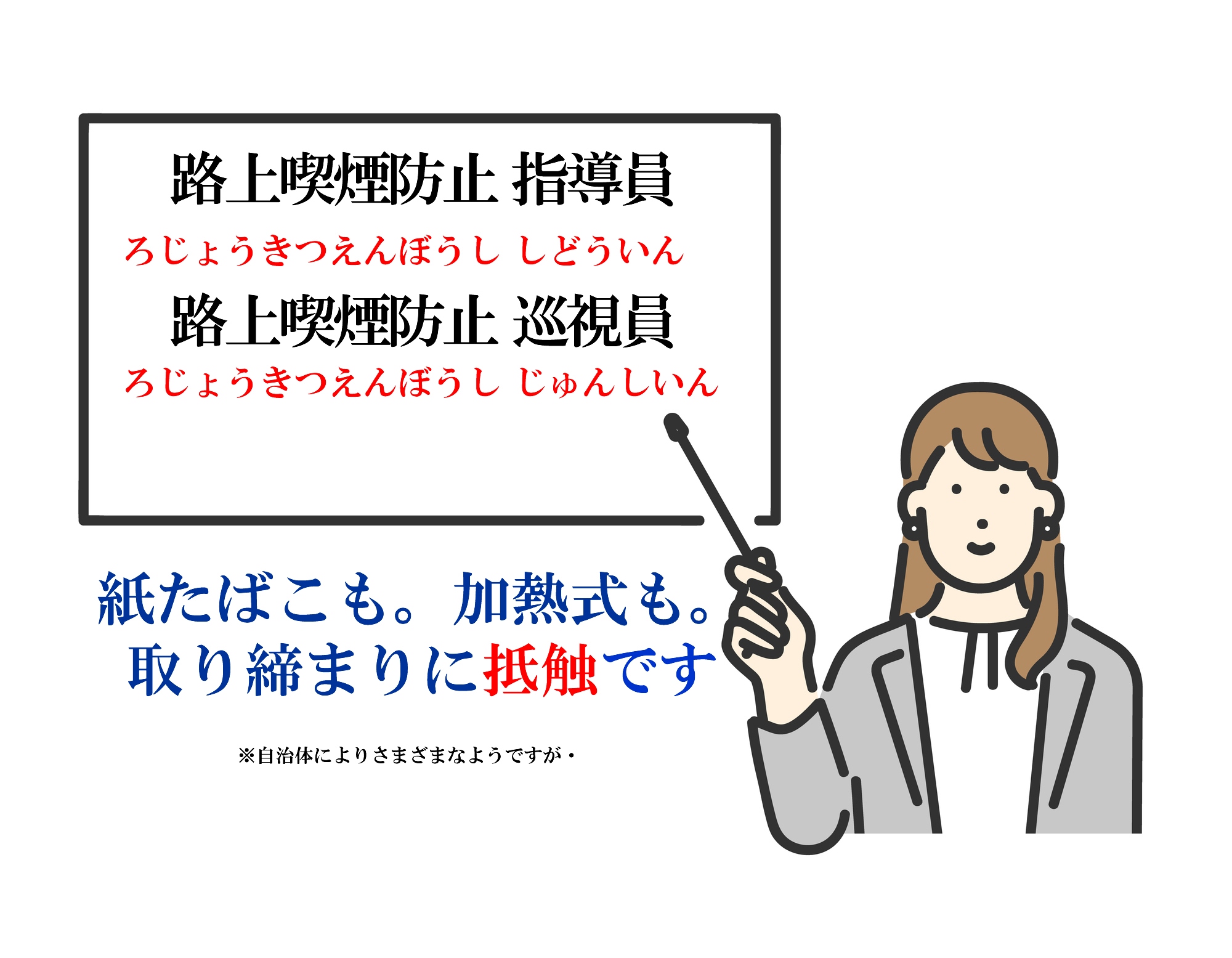 路上喫煙防止指導員（巡視員）がバラバラ。2024年11月から加熱式たばこも過料の対象となったから注意して。