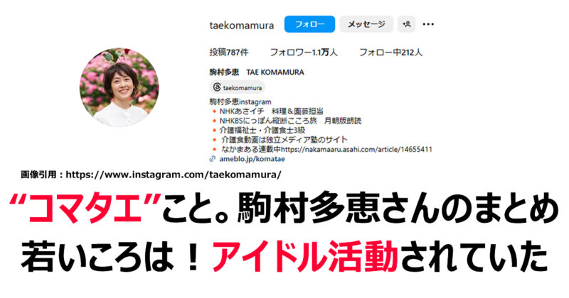【コマタエ】こと。駒村多恵さんのまとめ「アイドル活動（サックスが吹けるアイドル）・結婚・介護・タレント・フリーリポーター」