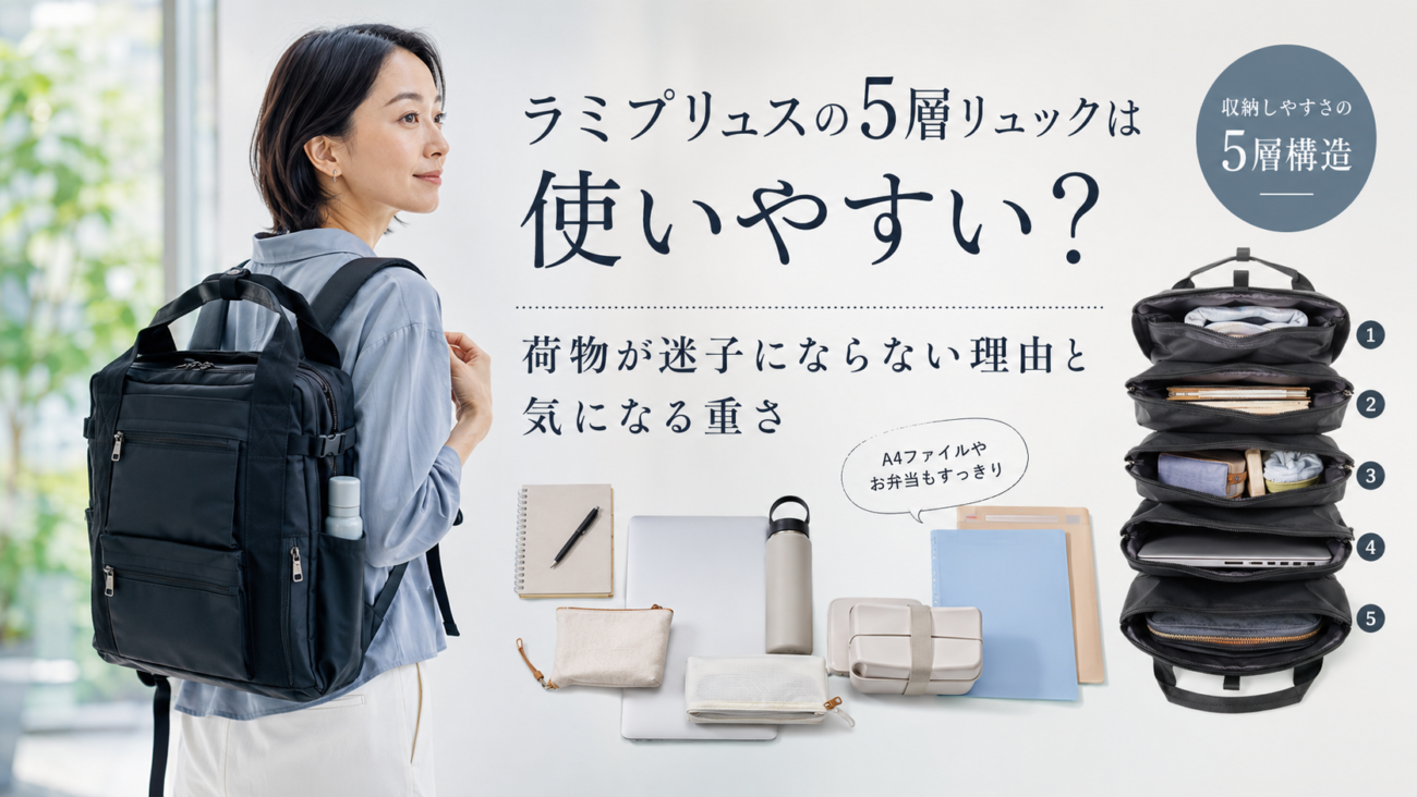 ラミプリュスの5層リュックは使いやすい？荷物が迷子にならない理由と気になる重さ