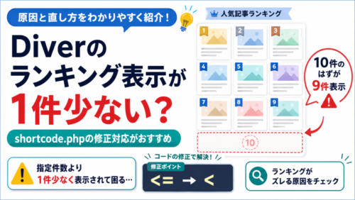 Diverのランキング表示が1件少ない時の直し方｜shortcode.phpの修正対応がおすすめ