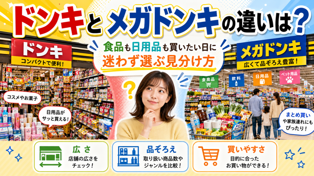ドンキとメガドンキの違いは？食品も日用品も買いたい日に、迷わず選ぶための見分け方
