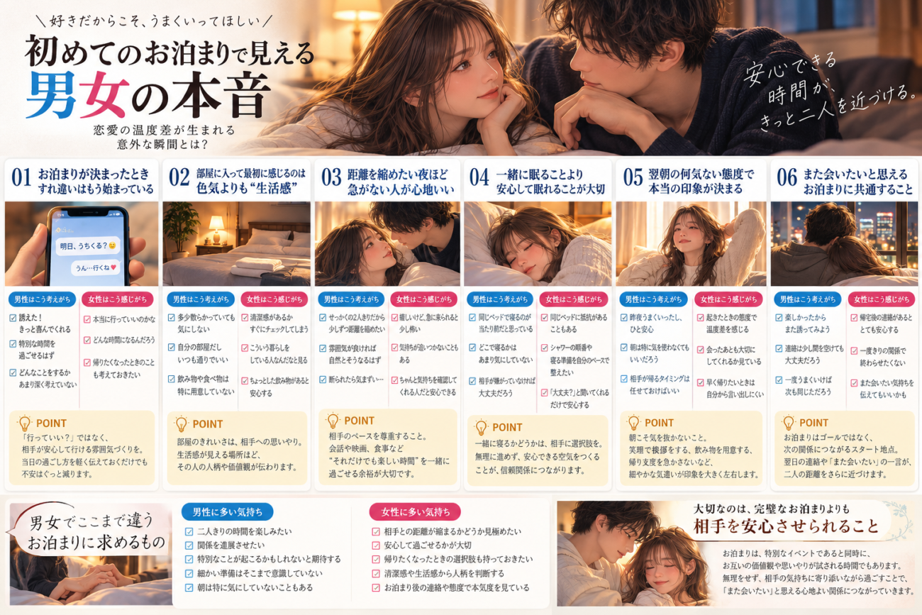 # 初めてのお泊まりで見える男女の本音。恋愛の温度差が生まれる意外な瞬間